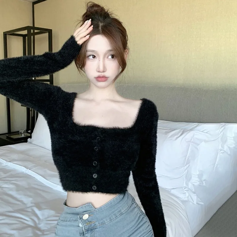 Chic Women Knit Sweater Y2k Crop Tops Square Collor Sweet Elegant Female Autumn Solid Color Elegant Pullover Korean Clothing
Chic Women Knit Sweater Y2k Crop Tops Square Collor Sweet Elegant Female Autumn Solid Color Elegant Pullover Korean Clothing