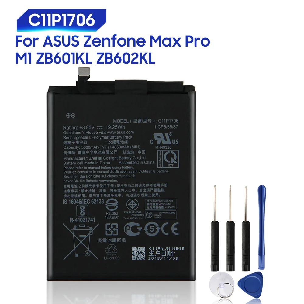Original Replacement Battery For ASUS Zenfone Max Pro M1 6.0" ZB602KL X00TDE ZB601KL X00TDB C11P1706 Genuine Battery 5000mAh
Original Replacement Battery For ASUS Zenfone Max Pro M1 6.0" ZB602KL X00TDE ZB601KL X00TDB C11P1706 Genuine Battery 5000mAh