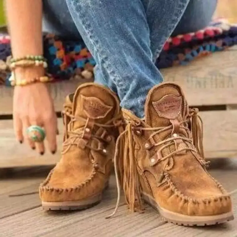 Winter Women Ankle Boots British Style Tube Frosted Tassel Boots Pop Tide Lace-Up Boho Boots Women Cowboy Shoes Botas Mujer
Winter Women Ankle Boots British Style Tube Frosted Tassel Boots Pop Tide Lace-Up Boho Boots Women Cowboy Shoes Botas Mujer
