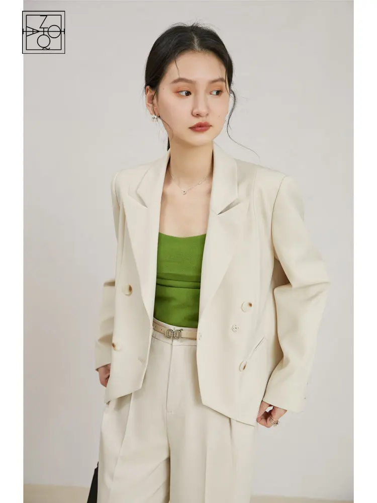 

ZIQIAO Commuter Style White High-quality Design Suit Jacket for Women Spring Autumn Niche Simple Loose Blazer Office Lady