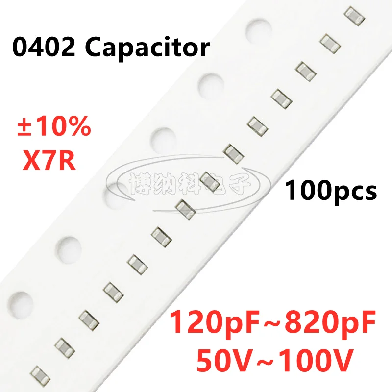 

100pcs 0402 SMD Capacitor 120/130/150/160/180/200/220/270/300/330/360/390/470/560/620/680/820PF 50V 100V 10% X7R