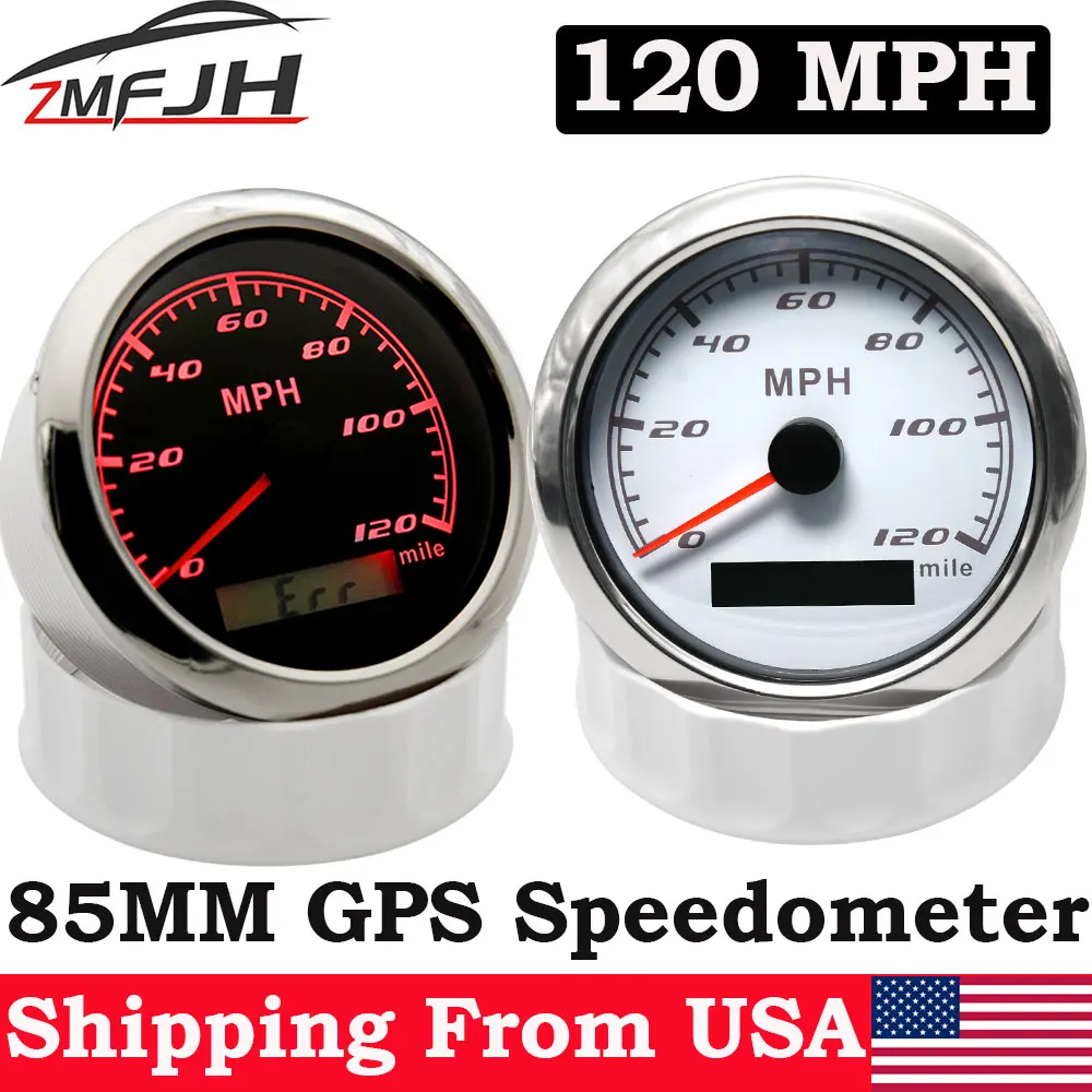 

AD Universal 85mm Speed Gauge 120MPH GPS Speedometer Odometer With GPS Antenna For Marine Boat Car ATV Truck Red Backlight 9-32V