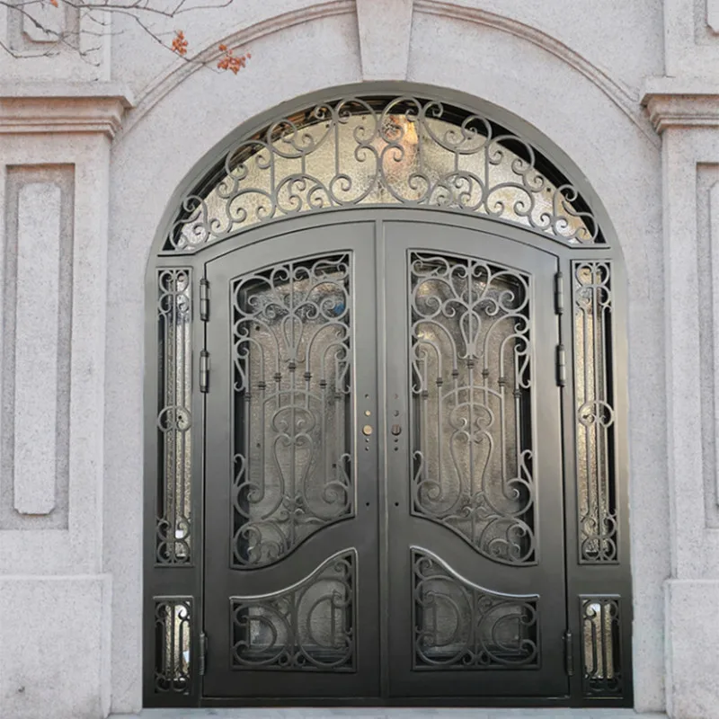 Arched top wrought iron french double front entry door with sidelights & transom exterior steel main entrance door grill design
Arched top wrought iron french double front entry door with sidelights & transom exterior steel main entrance door grill design