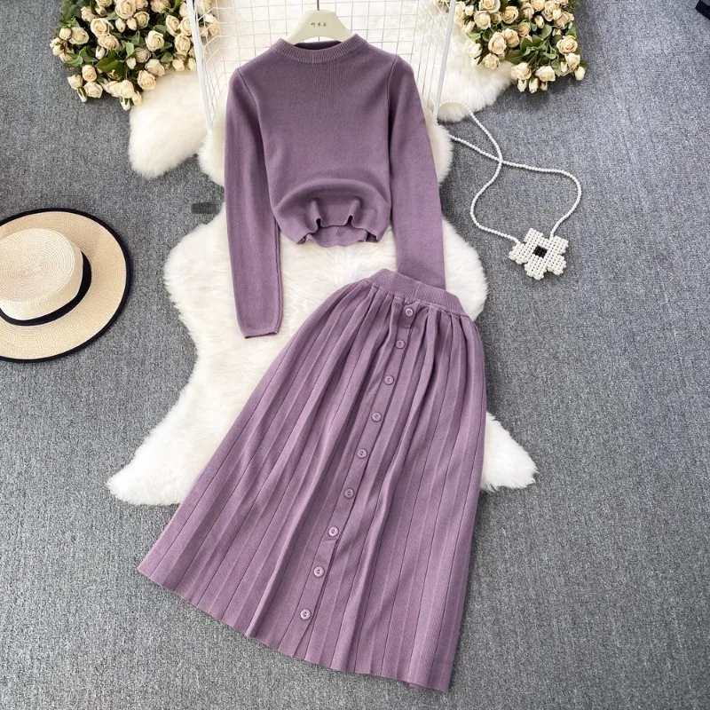 Fashion Knitted Pleated Skirt 2-Piece Set Winter Women's Sets New Korea Full Sleeve Sweater+High Waist A-line Pleated Skirt Suit
Fashion Knitted Pleated Skirt 2-Piece Set Winter Women's Sets New Korea Full Sleeve Sweater+High Waist A-line Pleated Skirt Suit
