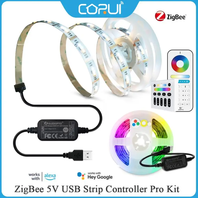 

Умный контроллер для светодиодной ленты CORUI ZigBee3.0, 5 В, USB, RGBCCT, работает с приложением Echo Plus SmartThings Tuya/голосовым управлением/дистанционным управлением