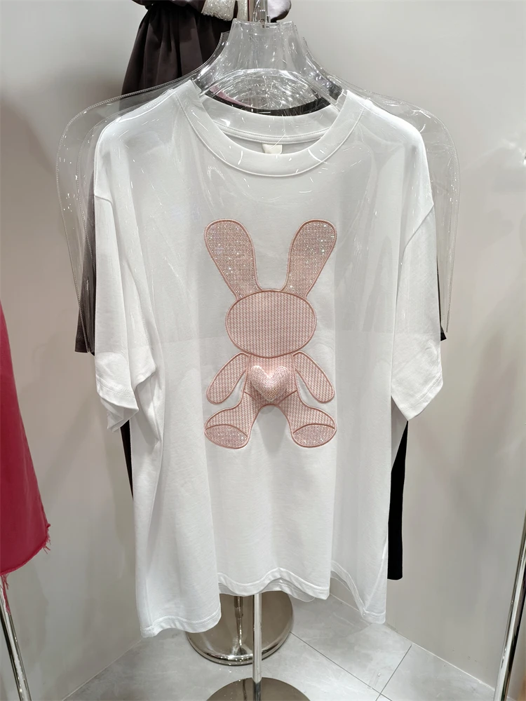 2023 New Spring Summer Mid-long Women Short Sleeve T-shirt Embroidery Pink Love Rabbit Loose O-neck Top Casual Cotton Tees
2023 New Spring Summer Mid-long Women Short Sleeve T-shirt Embroidery Pink Love Rabbit Loose O-neck Top Casual Cotton Tees