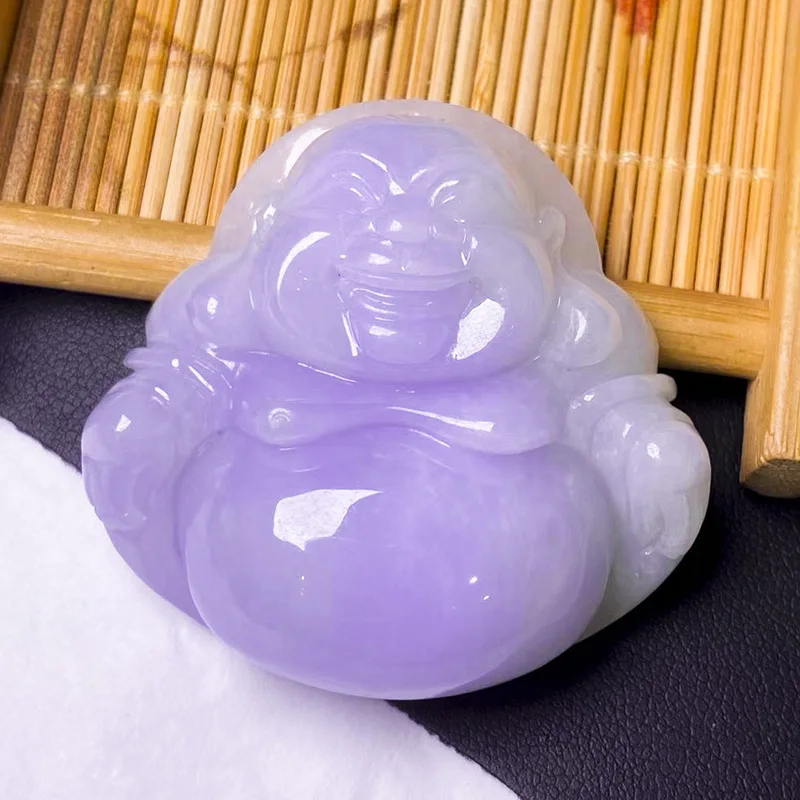 

Tiktok Supply Wholesale Myanmar Natural Emerald a Goods Ice Glutinous Violet Buddha Jade Pendant with Certificat