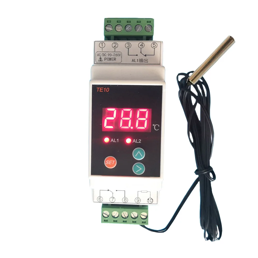 

AC90-260V Din Rail Thermostat with Sensor 2 Way Relay Output Temperature Controller -40-110℃ Heating Cool Thermostat Controller
