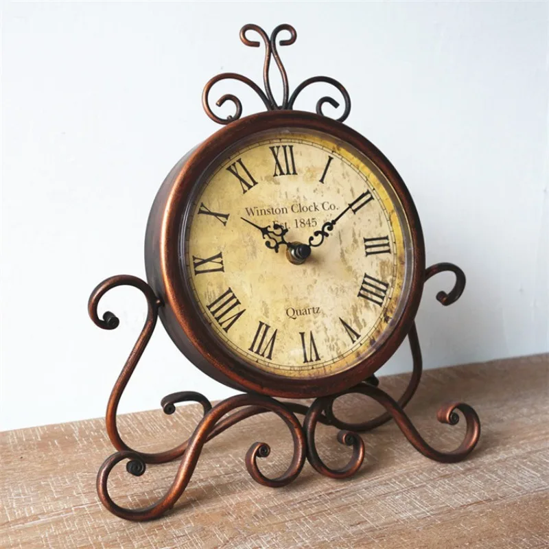 

Desk Decorative Luxury Vintage Antique Bronze Metal Table Clock Home Decor