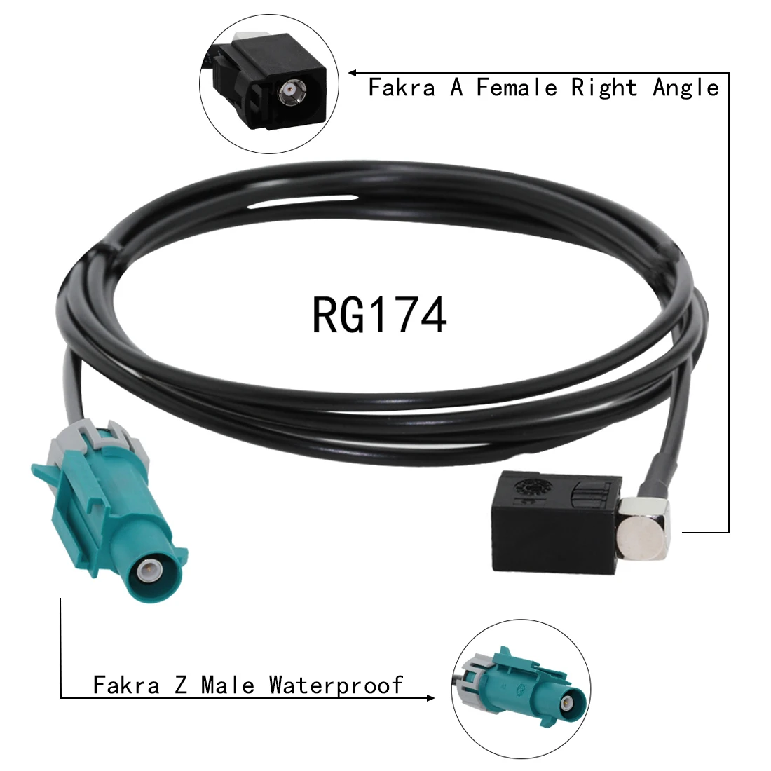 Fakra A Female Right Angle to Fakra Z Male Waterproof Connector Pigtail Cable RG174 1.5m
Fakra A Female Right Angle to Fakra Z Male Waterproof Connector Pigtail Cable RG174 1.5m