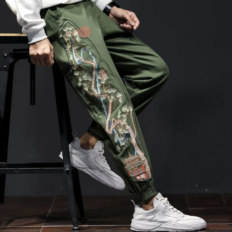 

Chinese Style Men's Trousers China-Chic Heavy Industry Embroidery Retro Loose Casual Pants Fashion Leggings Small Leg Harun Pant