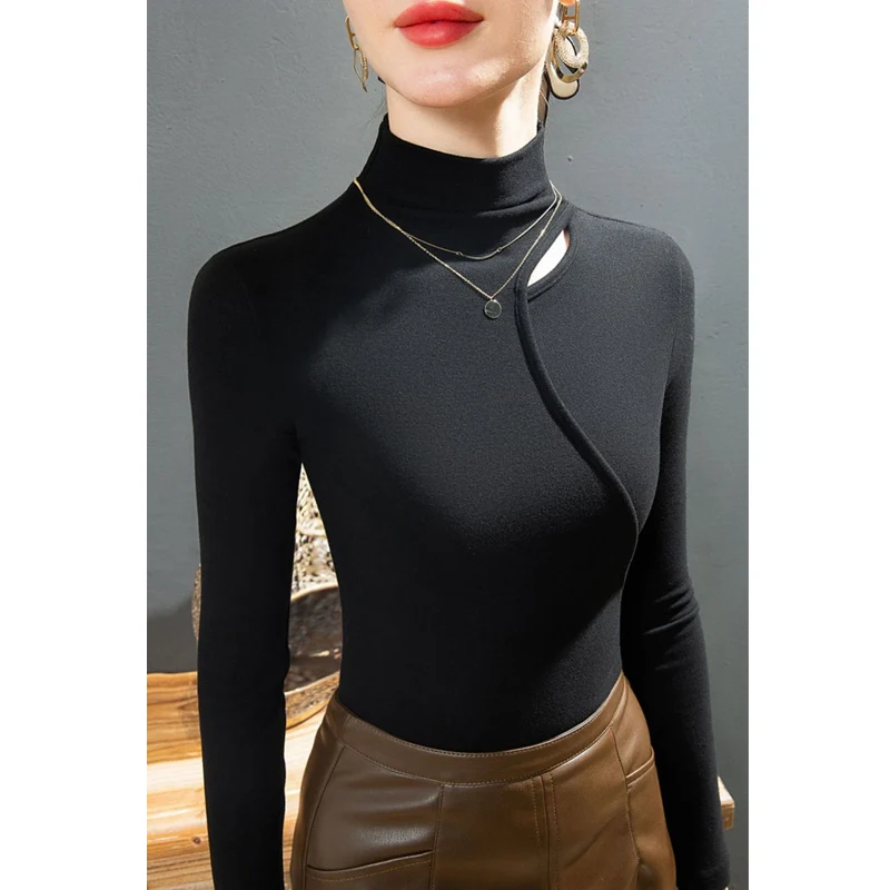 Autumn Winter Women Clothing Elegant Sexy Hollow Half High Collar Velvet Thick Warm Basic T-shirts Solid Slim Office Ladies Tops
Autumn Winter Women Clothing Elegant Sexy Hollow Half High Collar Velvet Thick Warm Basic T-shirts Solid Slim Office Ladies Tops