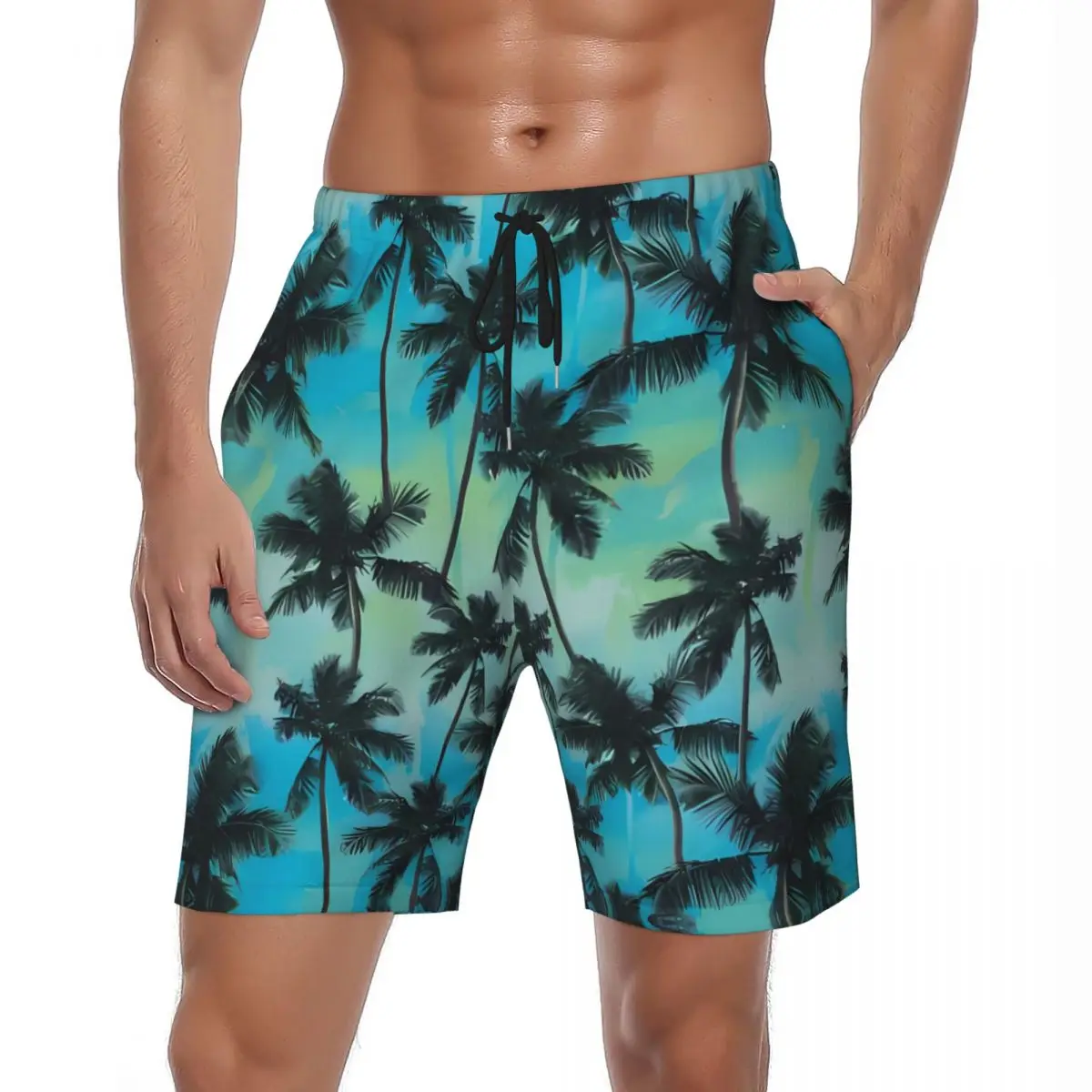 

Men Board Shorts Navy Lime Palm Tree Hawaii Swimming Trunks Cool Fashion Breathable Surfing Trendy Large Size Beach Short Pants