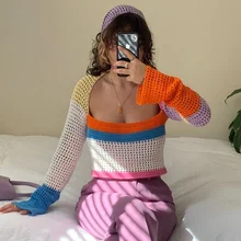 Fabfirls featured hollow out thick knit color blocking square neck long sleeve T-shirt versatile slim short top
Fabfirls featured hollow out thick knit color blocking square neck long sleeve T-shirt versatile slim short top
