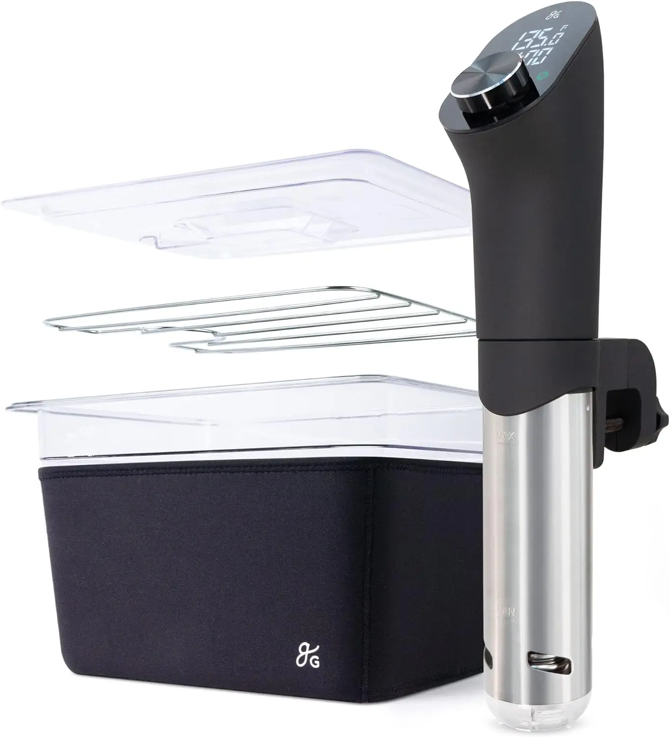 Sous Vide Kit - An 1100 Watt, Powerful, Precise Sous Vide Cooker and Premium, Plastic Container with Sous Vide , Lid, and Neopre
Sous Vide Kit - An 1100 Watt, Powerful, Precise Sous Vide Cooker and Premium, Plastic Container with Sous Vide , Lid, and Neopre