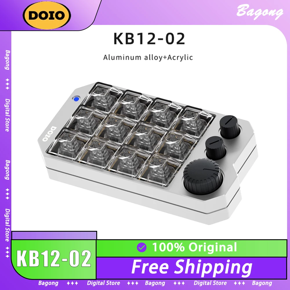 

DOIO KB12-02 Mini Keyboard Three Customize Knob Aluminium Hot Swap Designer Mechanical Keyboard RGB Portable QMK VIA Office Mac