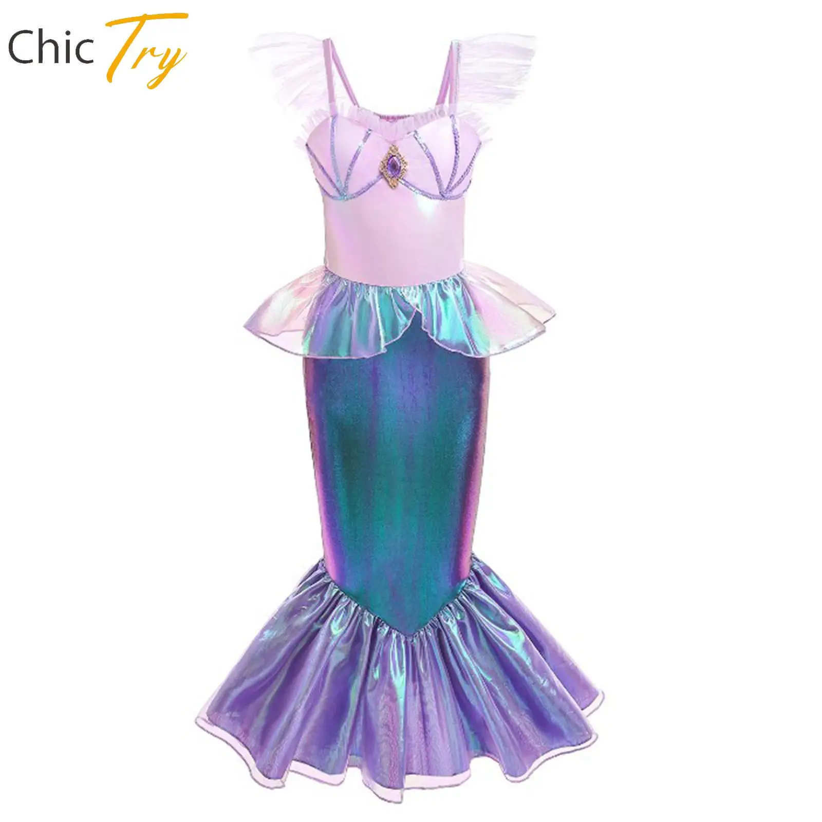 

2023 Girls Party Dancewear Halloween Birthday Dress Mermaid Costume Flounce Peplum Fishtail Skirt Cosplay Performance Dress