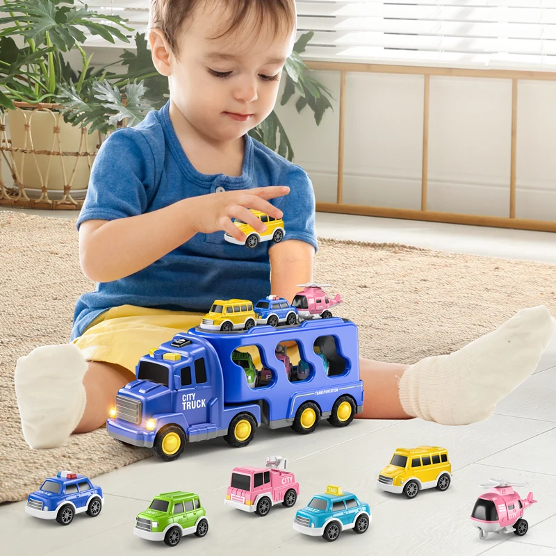 

7-In-1 Urban Transport Vehicle Toy - Friction Power, Truck Set, Equipped With Sound Effects And Lighting Suitable For Ages 3-9