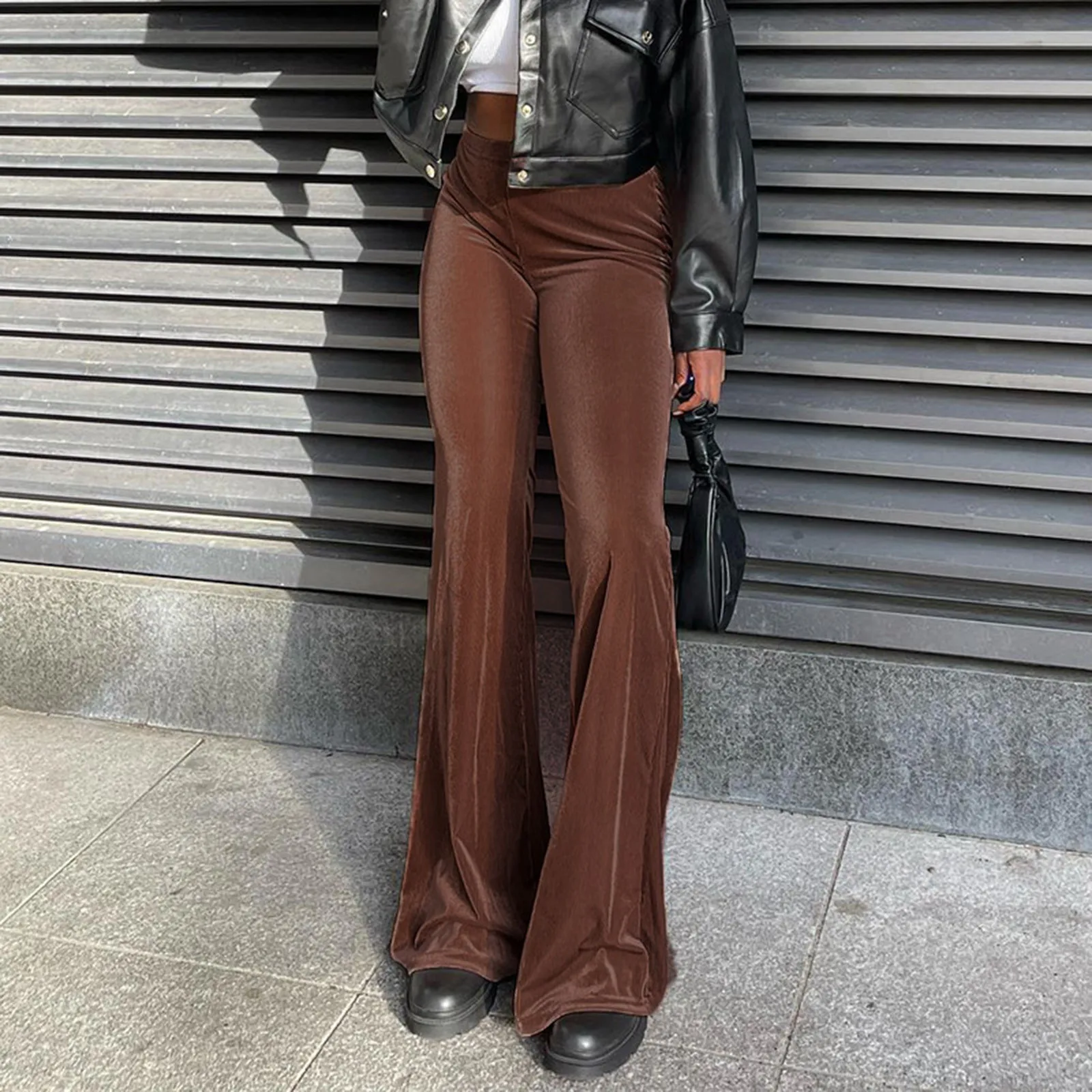 

2024 Spring New Women's Fashion Velvet Draped Pants Vintage High Waisted Slightly Flared Pants Casual Solid Slim Dragged Pants