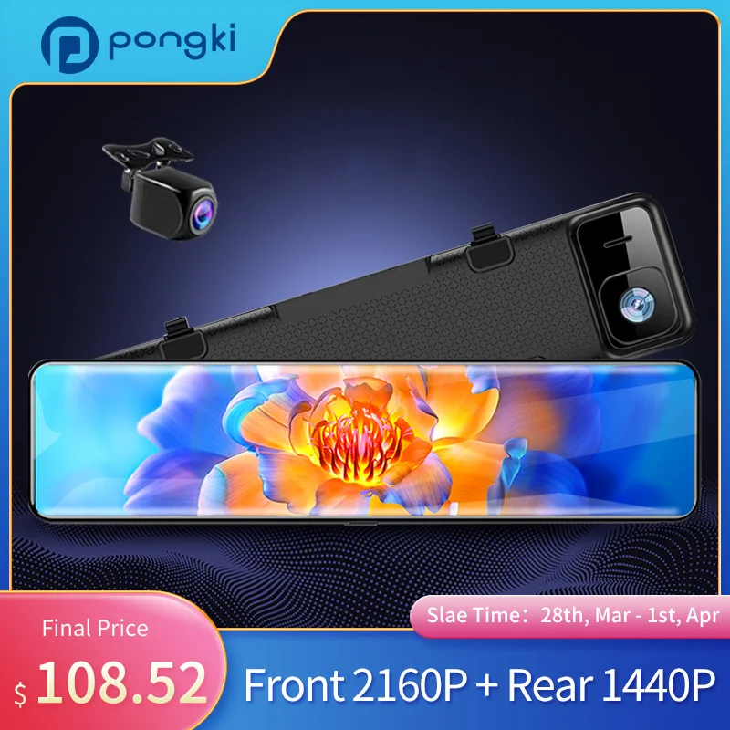 PONGKI Rear View Mirror Camera Dash Cam Dual Lens Car Dvr Gps Wifi 2k UHD 4k 12 Inch Video Recording Super Night Vision H8 | Автомобили и