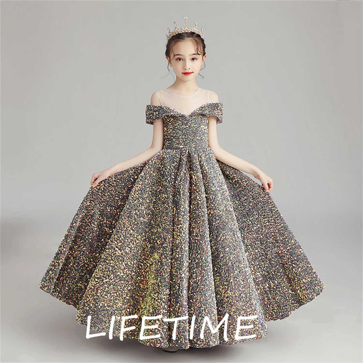 Sequin Girls Floor Dress Applique Prom Wedding Card Shoulder Children's Communion Elegant Birthday Party Evening Dress Summer
Sequin Girls Floor Dress Applique Prom Wedding Card Shoulder Children's Communion Elegant Birthday Party Evening Dress Summer