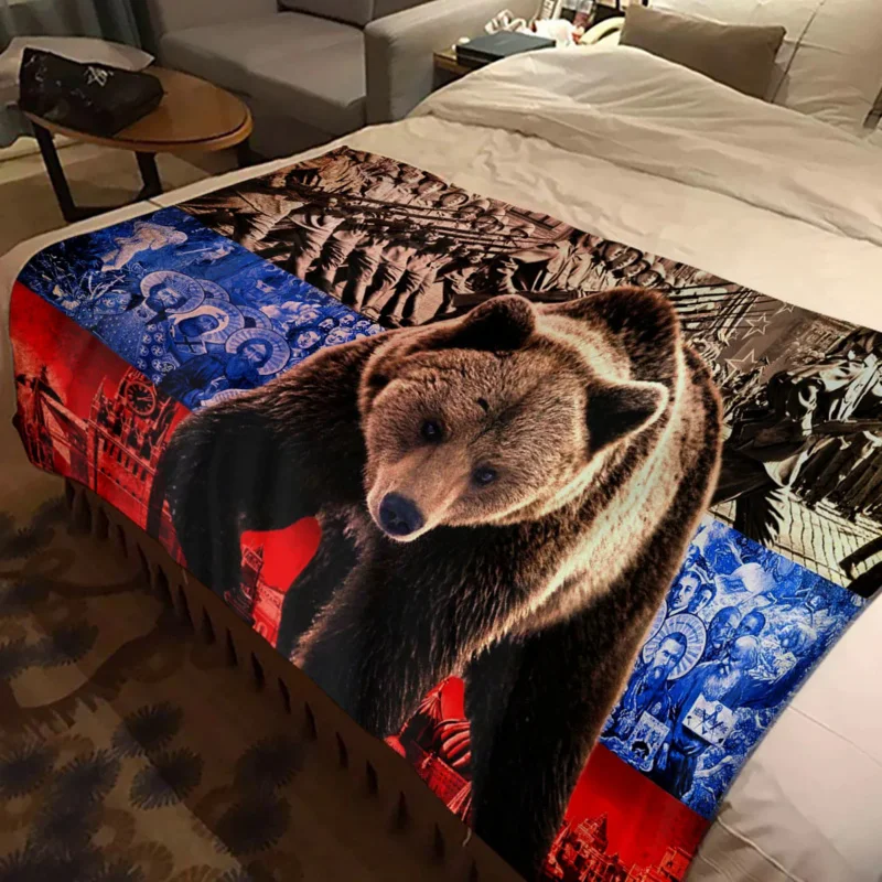 

Russian Pride Bear CCCP Throw Blanket USSR Soviet Russia Living Room Bedroom Sofa Cover Bedspreads Flannel Soft Victory Blanket