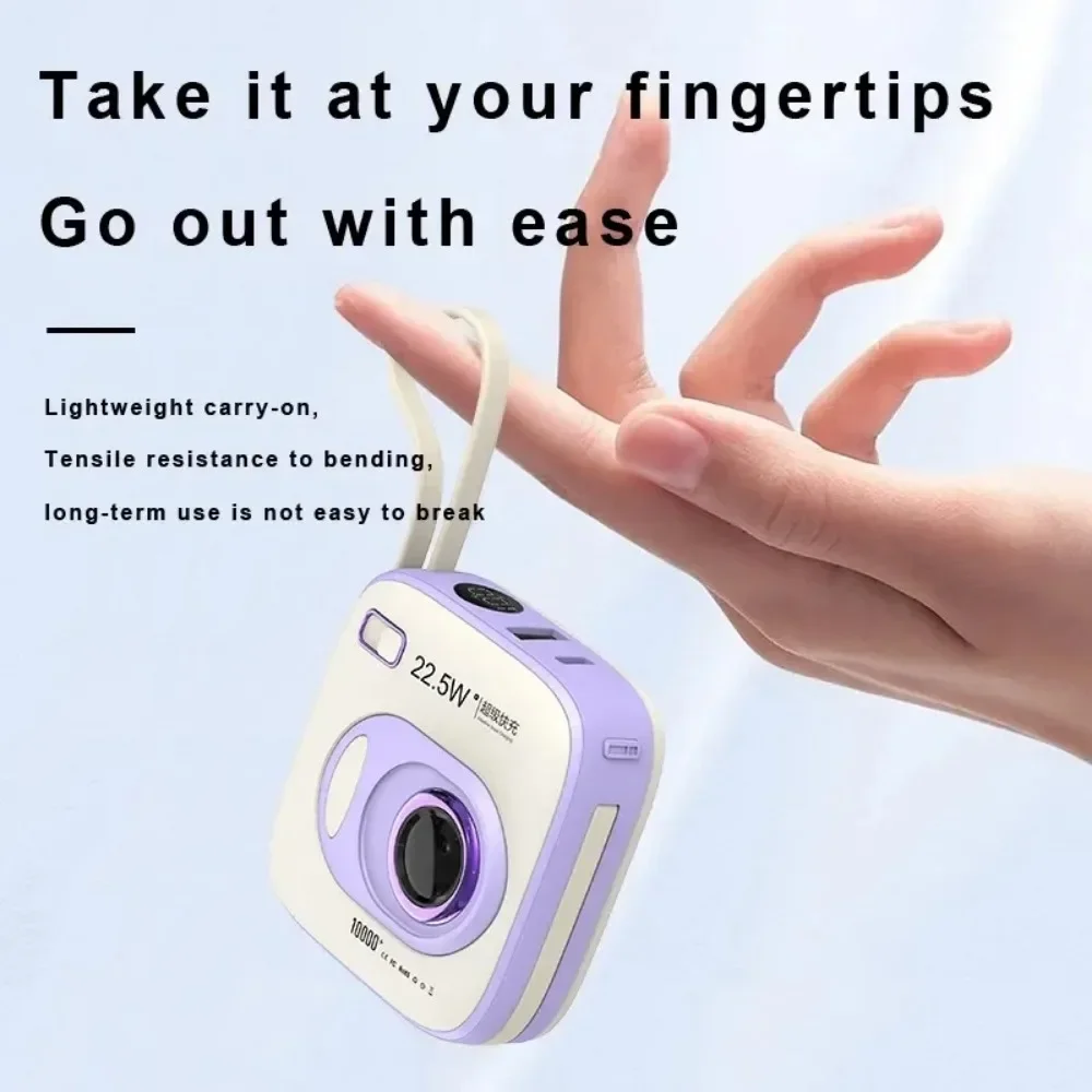 

10000mAh Power Banks Camera Design Mini Portable with LED Display PD22.5W Built in Double Cables Power Bank