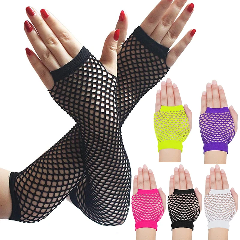 

1Pairs Fashion Neon Fishnet Fingerless Long Short Gloves Arm Cuff Party Wear Fancy Dress for Womens Disco Arm Gloves