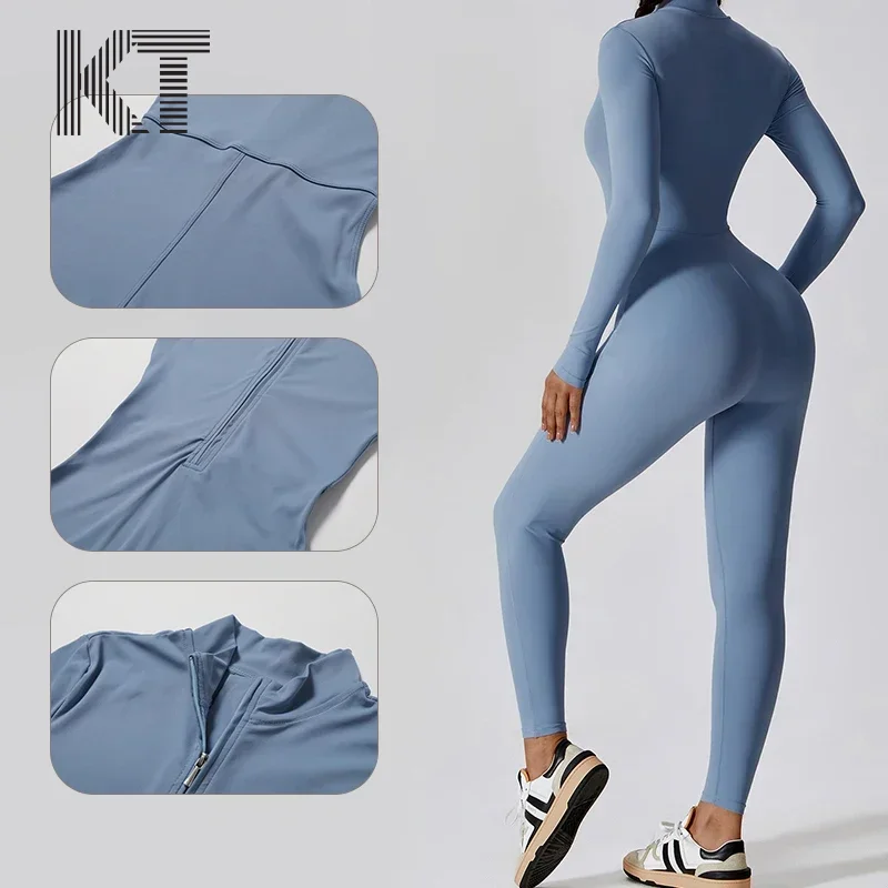 KT Women's Yoga Jumpsuit Sportswear Stand Up Collar Half Zippered Long Sleeved High Waisted Lifting Buttocks Fiess Tight Pants
KT Women's Yoga Jumpsuit Sportswear Stand Up Collar Half Zippered Long Sleeved High Waisted Lifting Buttocks Fiess Tight Pants