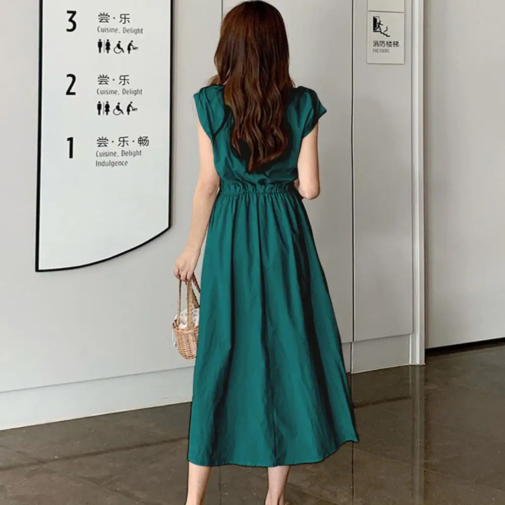 Tie Waist Solid Color Dress Loose Cut Dress Versatile Summer O-neck Midi Dress Drawstring Waist Loose Hem Solid Color for Beach
Tie Waist Solid Color Dress Loose Cut Dress Versatile Summer O-neck Midi Dress Drawstring Waist Loose Hem Solid Color for Beach