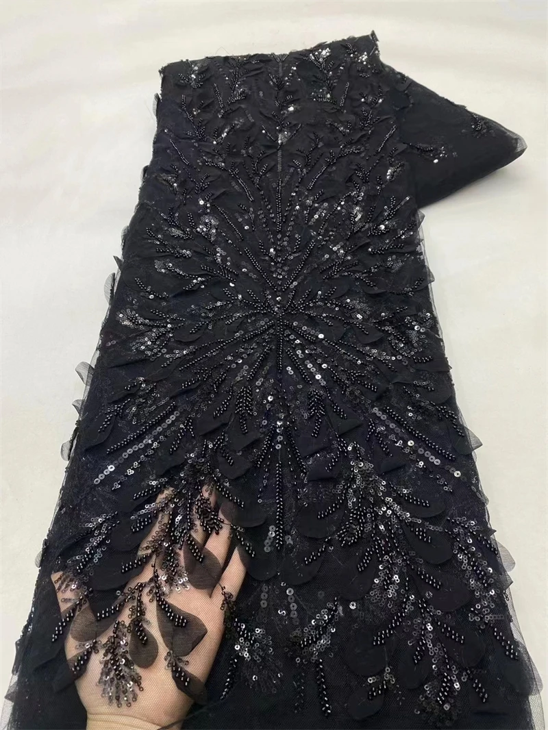 

Black African Nigerian Embroidery Lace Fabric,French Mesh Sequins, French Tulle, Wedding Party Dress, High Quality, 5Yards, 2024