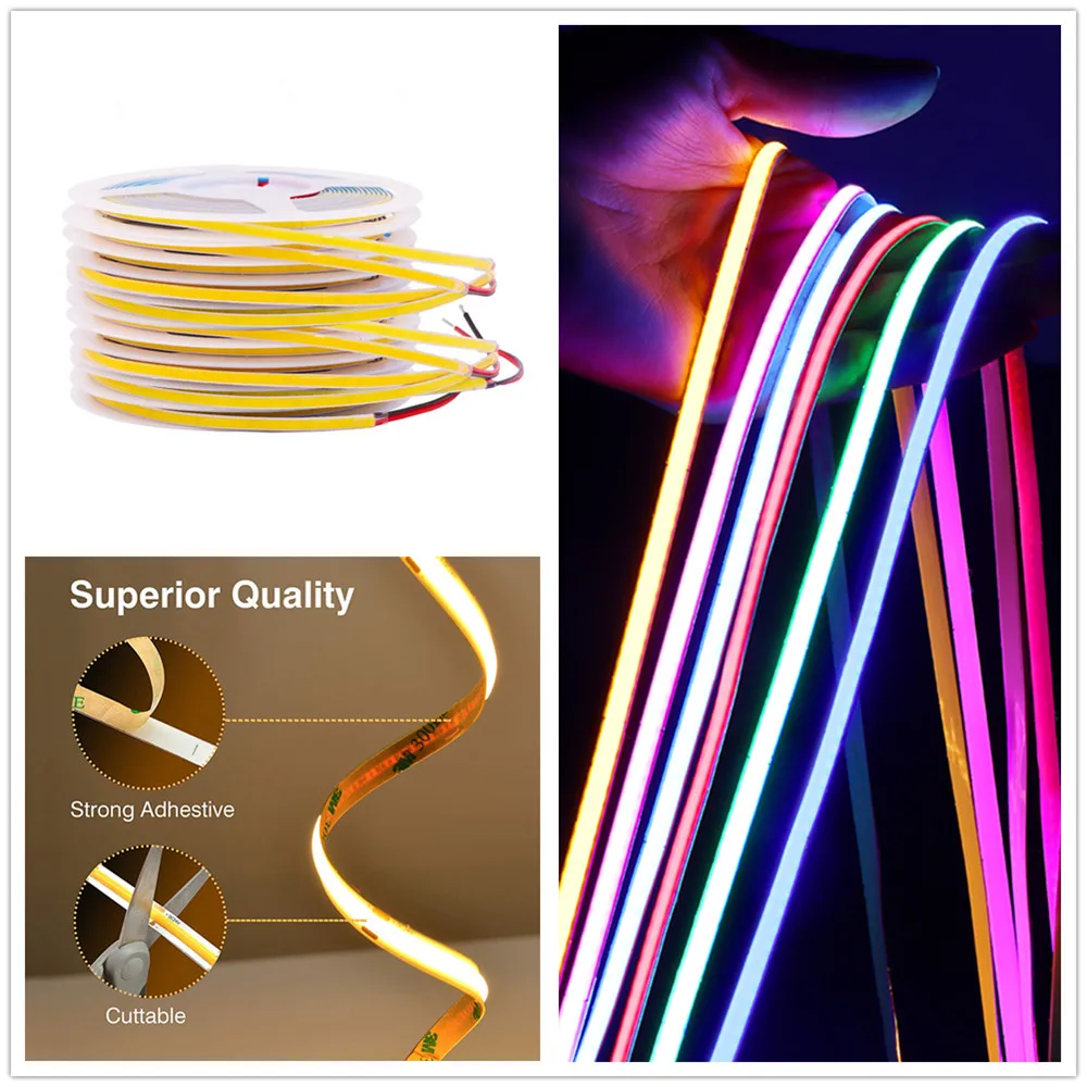 FOB COB LED Strip 12V Flexible 5mm Width RA 90 High Bright Led Tape Light Bar Ice Blue White Red Green Pink Yellow
FOB COB LED Strip 12V Flexible 5mm Width RA 90 High Bright Led Tape Light Bar Ice Blue White Red Green Pink Yellow