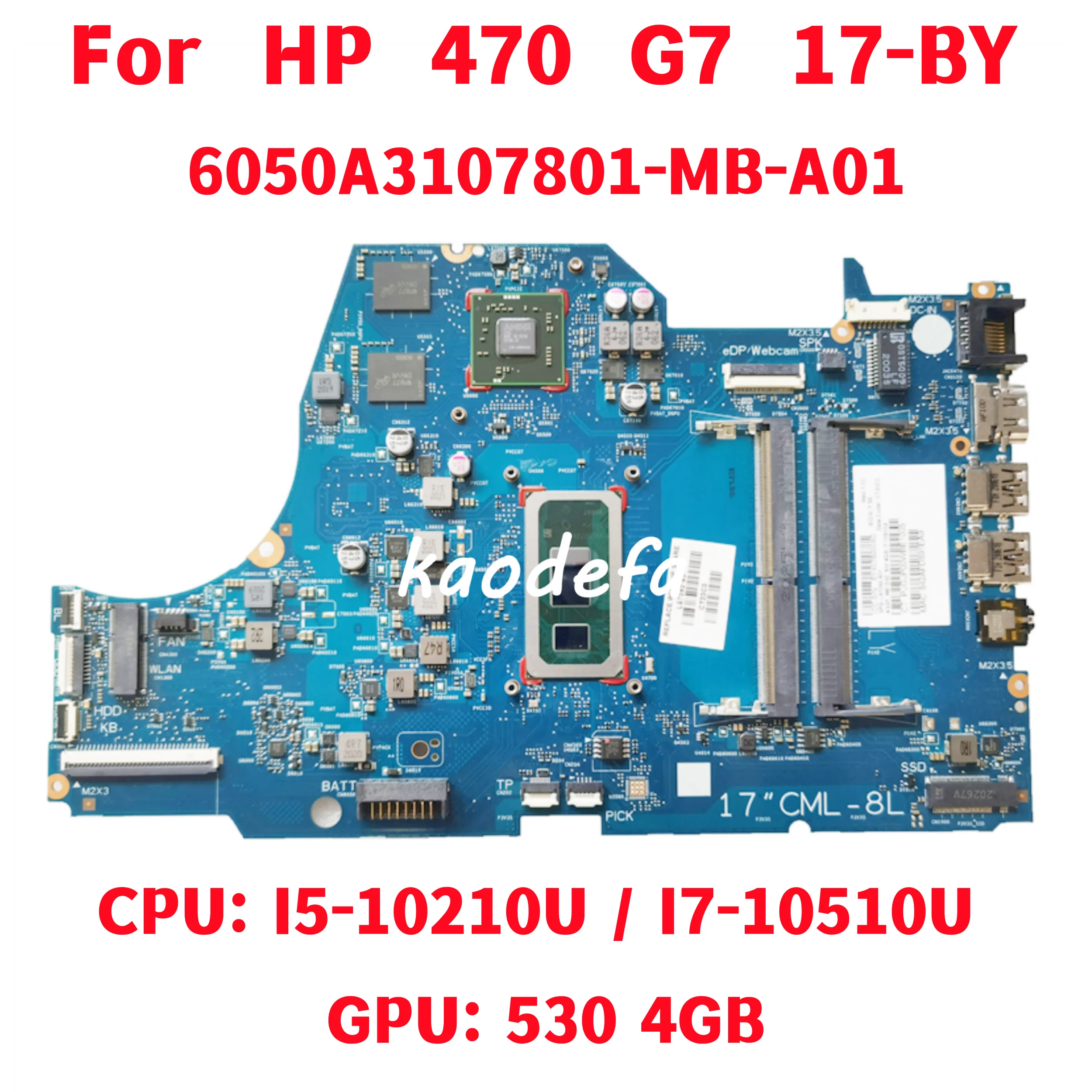 Системная плата 6050A3107801 для HP 470 G7 17-by, материнская плата для ноутбука, ЦП: I3-10110U / I5-10210U / I7-10510U GPU: 530 4 ГБ 100%, тест ОК
Системная плата 6050A3107801 для HP 470 G7 17-by, материнская плата для ноутбука, ЦП: I3-10110U / I5-10210U / I7-10510U GPU: 530 4 ГБ 100%, тест ОК
