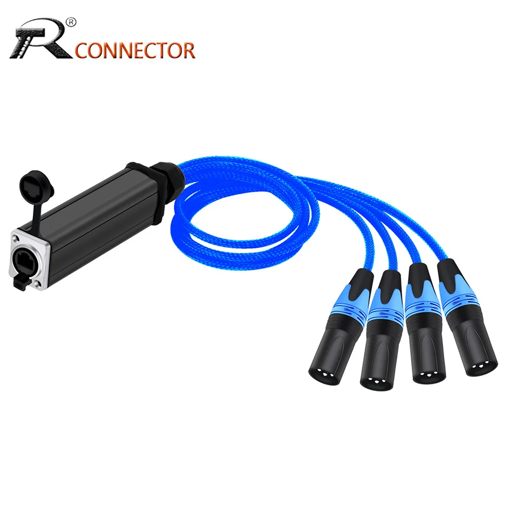 

Waterproof RJ45 CAT5 with Shielded to 4 Channel 3Pins XLR Multi Network Receiver Audio Cable Splitter for Stage Studio Recording