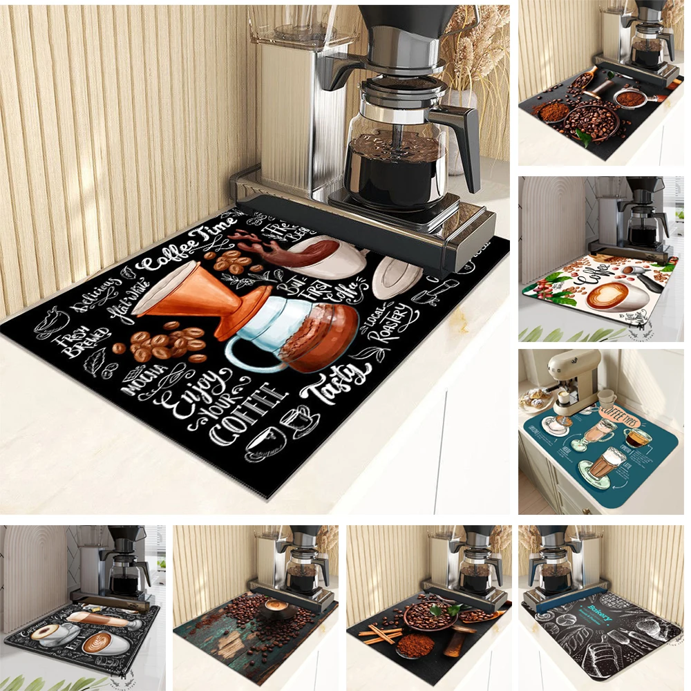 

Chalkboard Coffee Countertop Drain Pad Quick Dry Coffee Dish Cup Drying Mats Kitchen Dining Table Large Absorbent Draining Mat