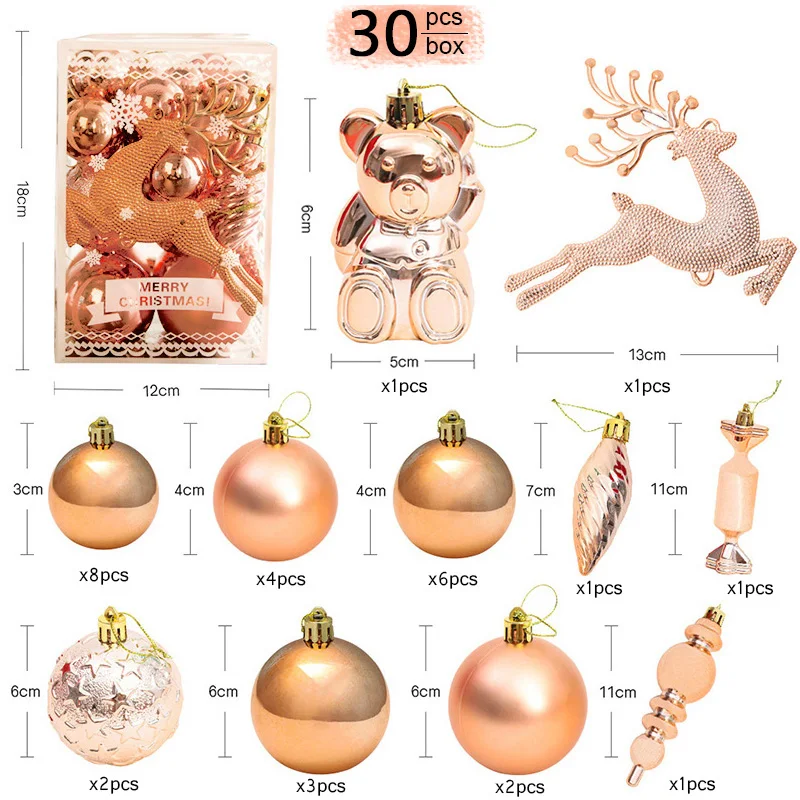 30Pcs/box Mixed Christmas Balls Elk Snowman Xmas Tree Pendant Hanging Ornament Xmas Decorations For Home Navidad New Year 2023
30Pcs/box Mixed Christmas Balls Elk Snowman Xmas Tree Pendant Hanging Ornament Xmas Decorations For Home Navidad New Year 2023