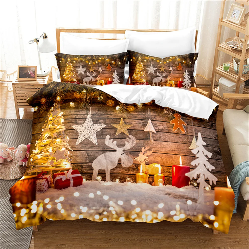 

Merry Christmas Bedding Set Santa Claus Duvet Cover Quilt Cover for Boys Girls Christmas Comforter Cover Happy New Year Decor