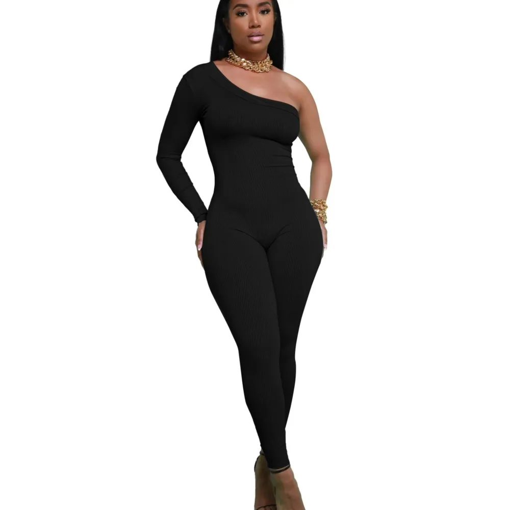 Sexy Diagonal Shoulder Slim Fitting Jumpsuit For Women Tight One Shoulder Solid Color Bodysuits Casual Woman Rompers Spring
Sexy Diagonal Shoulder Slim Fitting Jumpsuit For Women Tight One Shoulder Solid Color Bodysuits Casual Woman Rompers Spring
