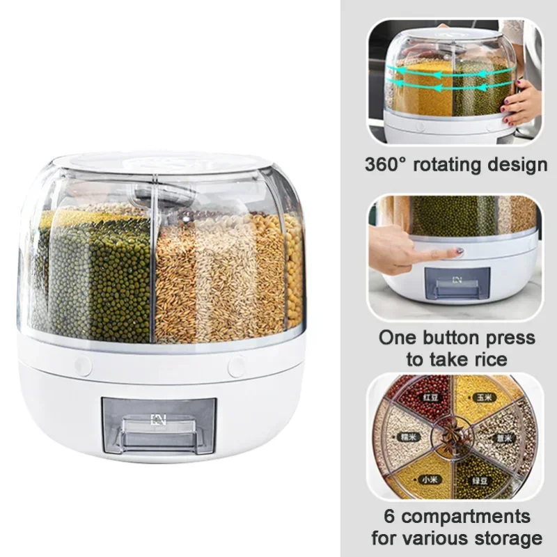 

Moisture-proof Rice Bucket Grain Degree Kitchen Sealed Box Dispenser Rotatable Storage Container Food Dry 360
