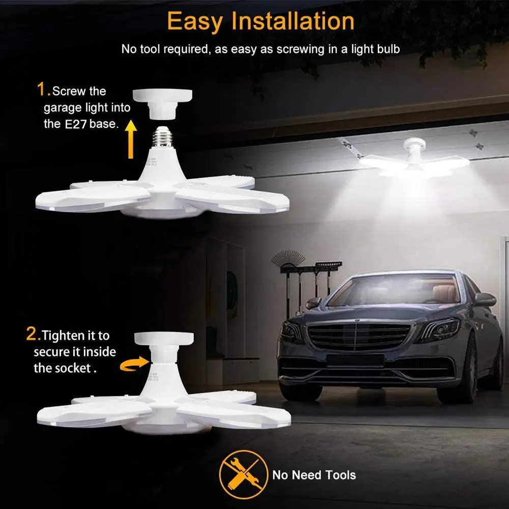 LED Garage Lights 38W Deformable Led Garage Lights, 3800LM Led Garage Ceiling Lights With 4 Ajustable Panels Foldable Led Light
LED Garage Lights 38W Deformable Led Garage Lights, 3800LM Led Garage Ceiling Lights With 4 Ajustable Panels Foldable Led Light