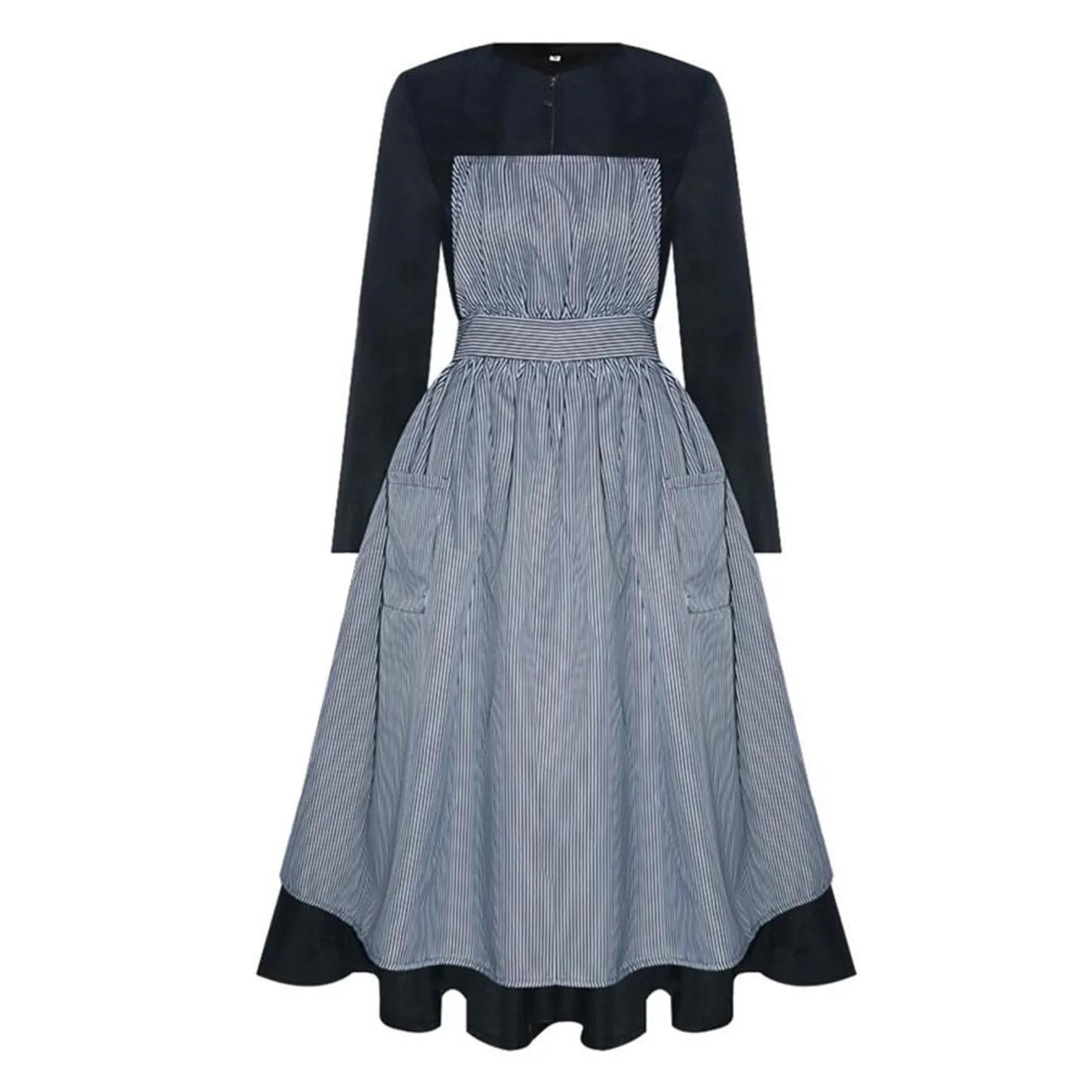 Anime The Sound of Music Maria Cosplay Costumes Vertically Striped Apron Skirt Long Sleeve Black Ankle Length Dress for Party
Anime The Sound of Music Maria Cosplay Costumes Vertically Striped Apron Skirt Long Sleeve Black Ankle Length Dress for Party
