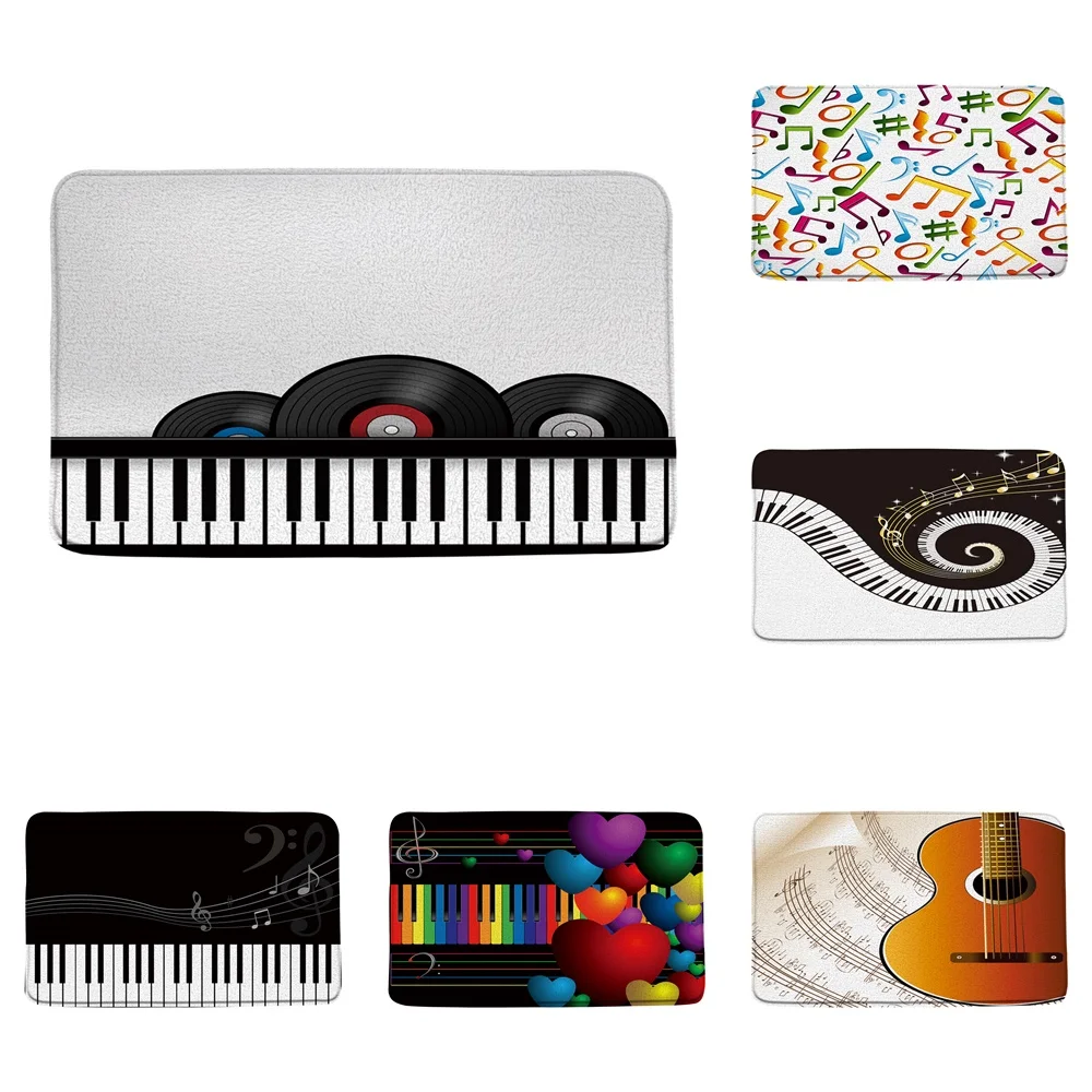 

Music Guitar CD Bath Mats Black White Piano Key Notes Flannel Bathroom Decor Floor Rugs Carpet Kitchen Doormat Non Slip Backing