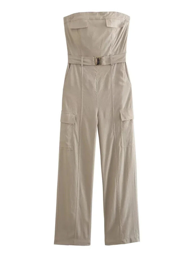 TRAF 2023 summer new women's pocket overalls fashion sleeveless with belt retro casual slim jumpsuit top
TRAF 2023 summer new women's pocket overalls fashion sleeveless with belt retro casual slim jumpsuit top