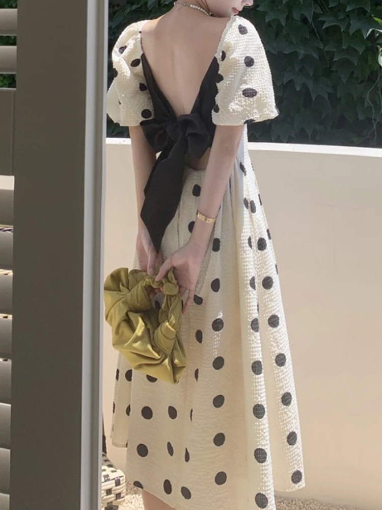 Women's Summer Elegant Casual Polka Dot Midi Dress Sexy Backless A-Line Party Vestidos Female Fashion Outwear Vintage Clothes
Women's Summer Elegant Casual Polka Dot Midi Dress Sexy Backless A-Line Party Vestidos Female Fashion Outwear Vintage Clothes