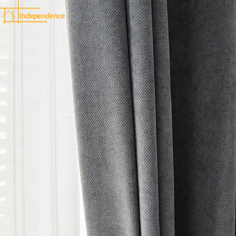 

New Solid Gray Jacquard Three-dimensional Chenille Thickened Blackout Curtains for Living Room Bedroom Bay Window French Window