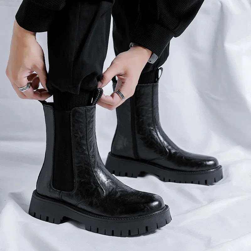 Autumn Boots for Men Platform Chelsea Boots Spring Split Leather Ankle Boots Fashin Male Thick Bottom Black Boots With Fur 
Autumn Boots for Men Platform Chelsea Boots Spring Split Leather Ankle Boots Fashin Male Thick Bottom Black Boots With Fur