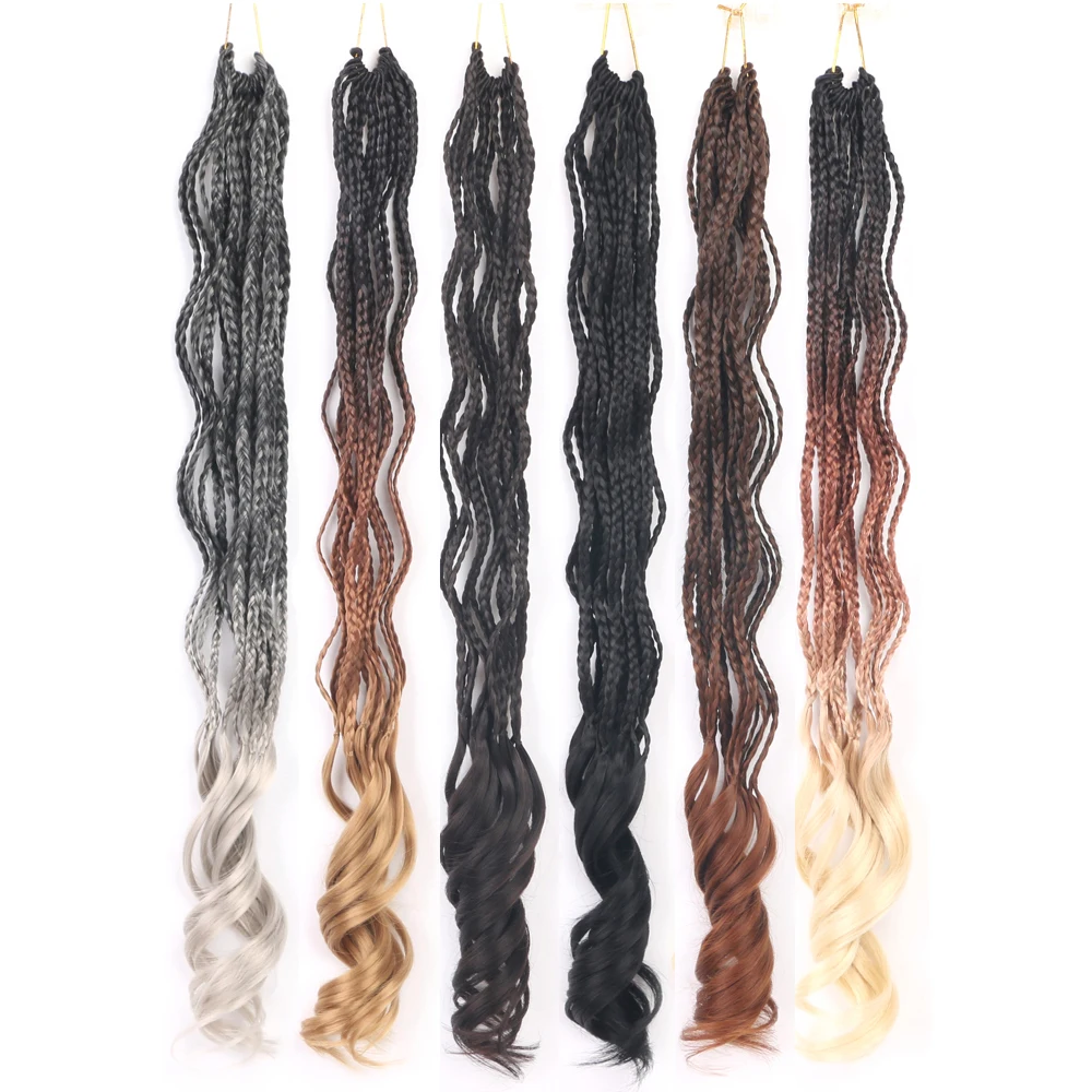 

Crochet Hair Synthetic French Curls Braiding Hair Box Braids Extensions For Women 24 inch Wave Curly Ombre Black Grey Brown