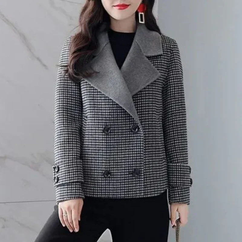 

Plaid Tweed Clothing Outerwear Wool & Blend Check Female Coats and Jackets Gray Women's Blazers Classic Suit 2023 Autumn New In