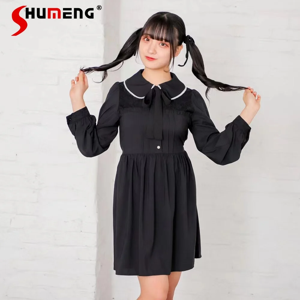 

Mine Cute Women's Doll Collar Dress 2024 Spring New Sweet Lace Stitching Long Sleeve Lace Cuffs Mid-length Dresses for Women