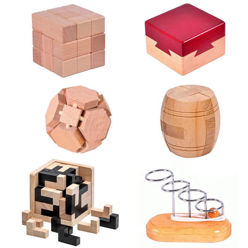 

Wooden Puzzle IQ Brain Teaser Casse Tete Rompecabezas 3D Quebra Cabeça De Madeira Educación Montessori Kids Toys